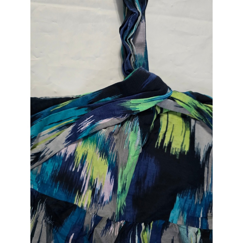 Ann Taylor LOFT One Shoulder Ikat Print Mini Dress Blue Green Size 8 - Picture 5 of 16